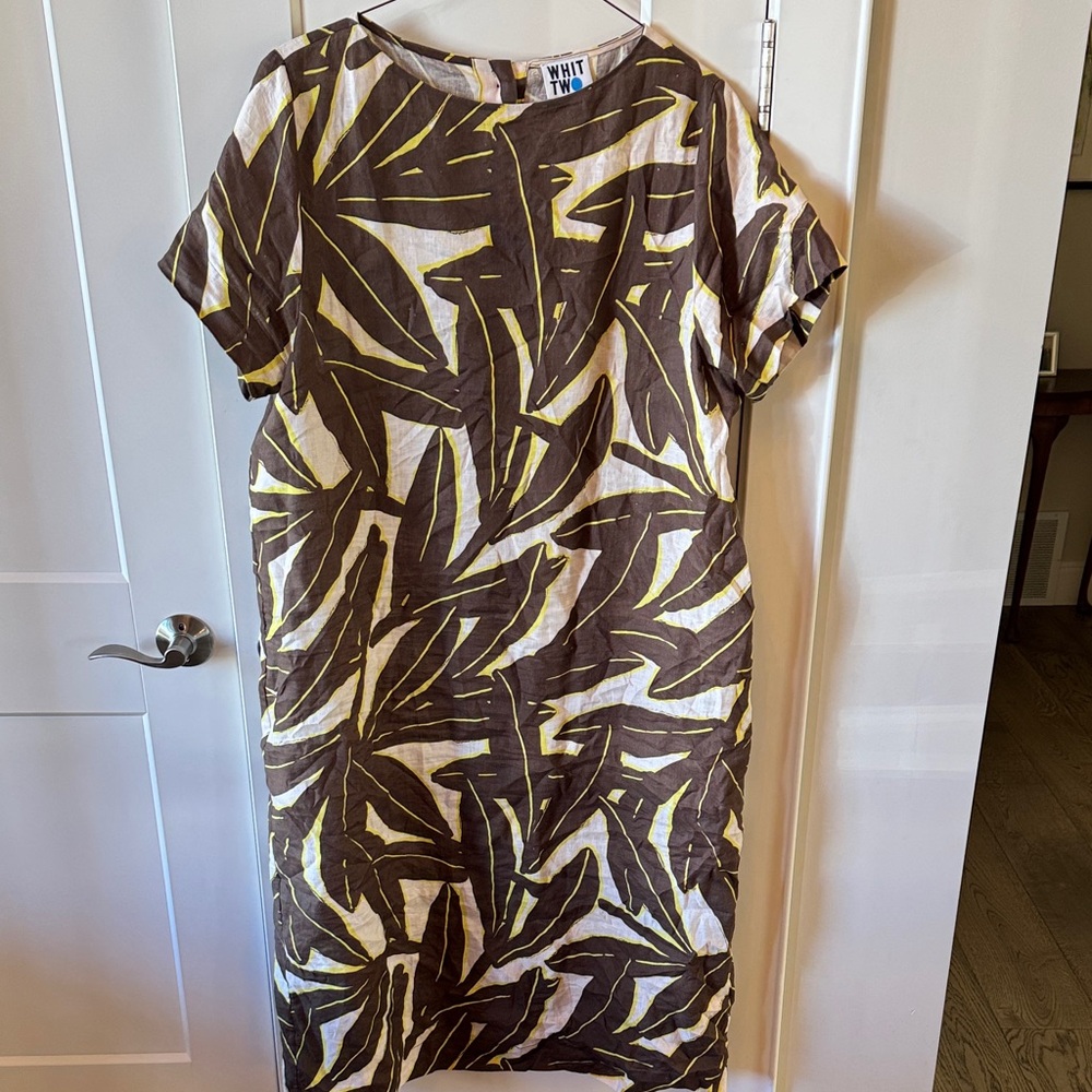 Leaf Print Short Sleeve Dress Whit Two 1X